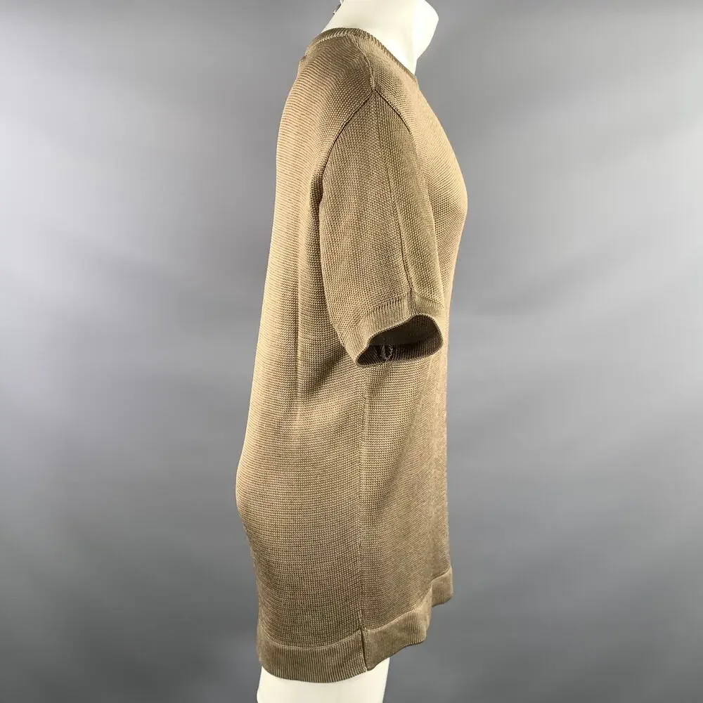 GUCCI Size S Gold Knit Silk Short Sleeve Pullover